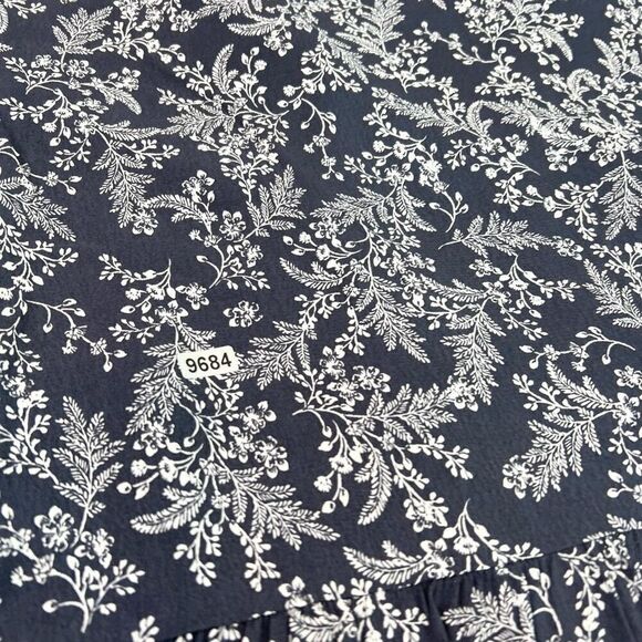 Garnet Hill Mini Dress Womens Large Navy Blue Viscose Tiered Floral Cap Sleeve - Picture 11 of 11